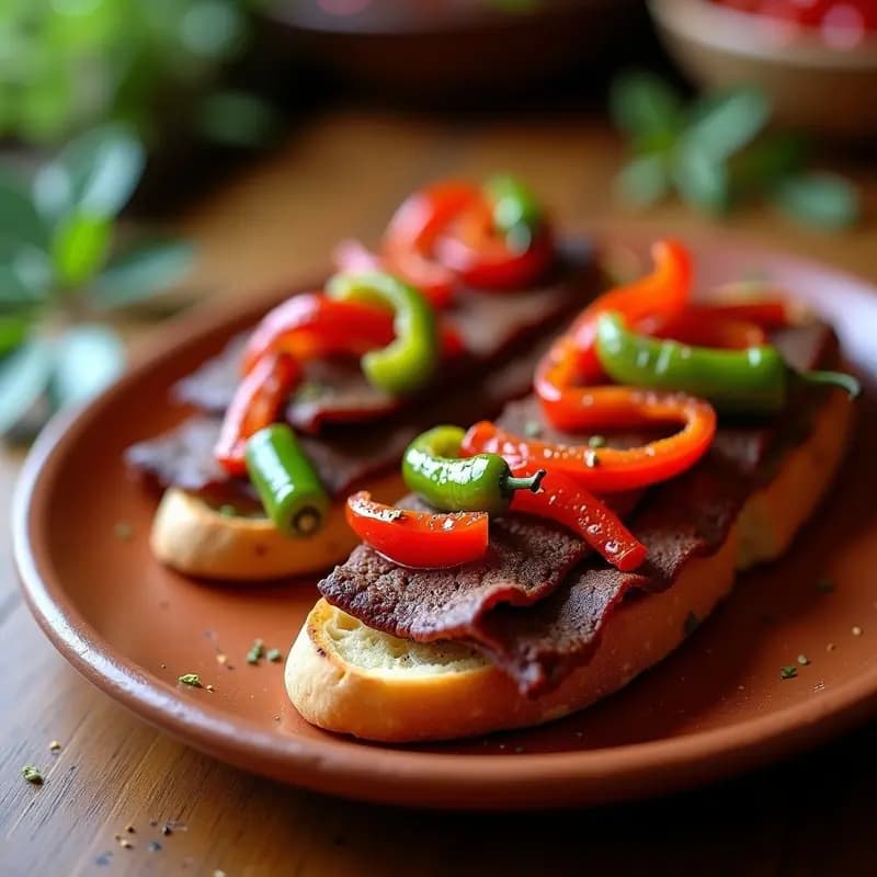 Tasajo de Teruel con Pimientos Asados: Tapa Tradicional Aragonesa