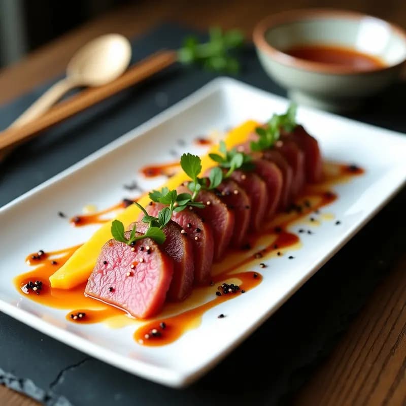 Tataki de Atún Rojo y Mango: Receta Japonesa de Lujo con Salsa Ponzu