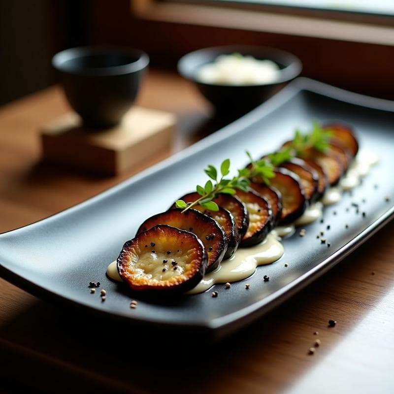 Tataki de Berenjena Ahumada con Salsa de Miso Blanco: Entrante Japonés Vegano en 15 Minutos