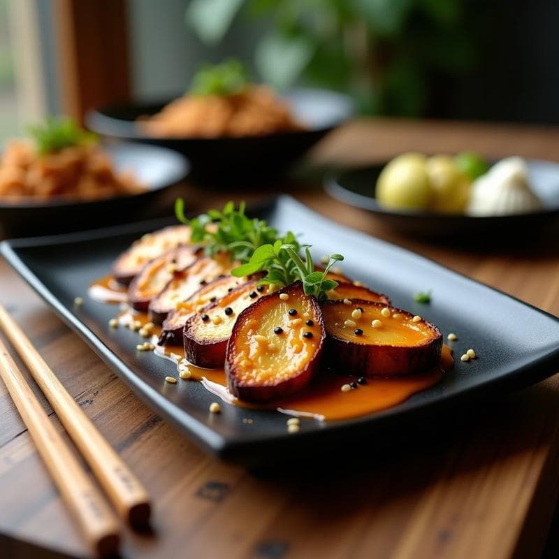 Tataki de Berenjena con Salsa de Sésamo y Miel de Agave: Aperitivo Japonés Vegano y Crujiente