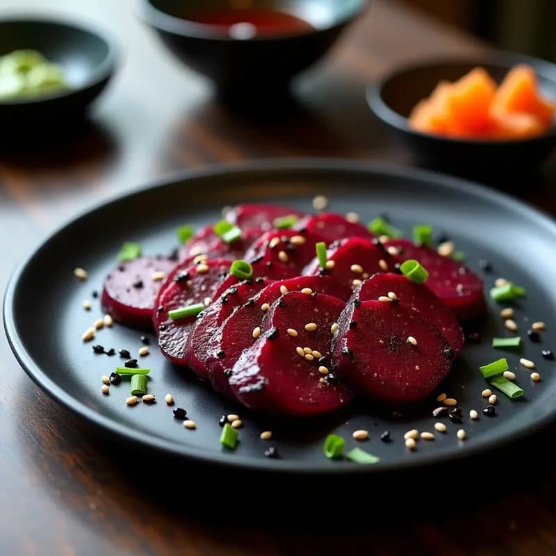 Tataki de Remolacha Ahumada Vegano: Receta Gourmet en 25 Minutos con Truco de Chef
