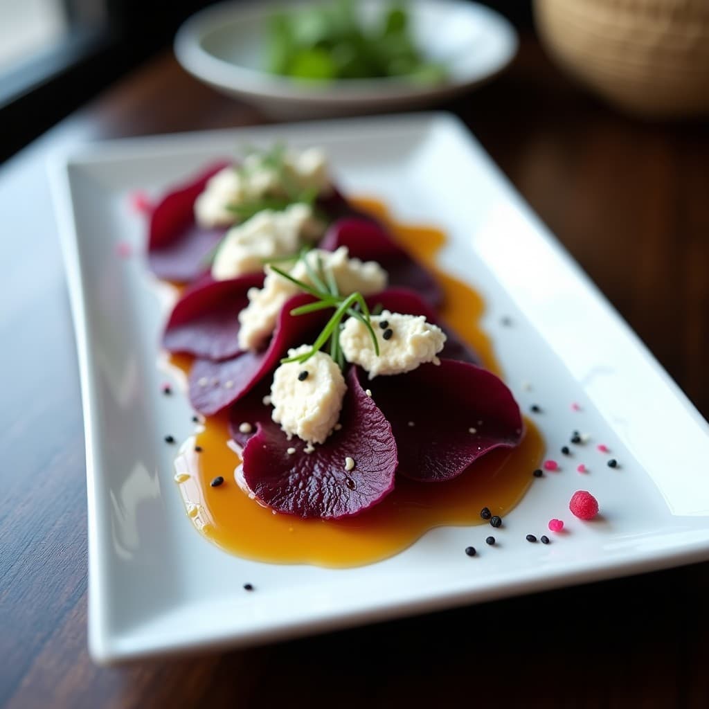  tataki de Remolacha y Queso Vegano con Reducción de Sake: Entrante Japonés Crudivegano en 15 Minutos