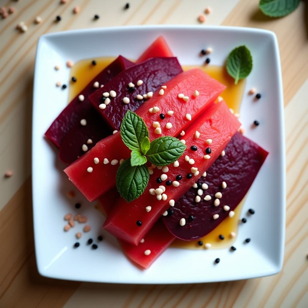 Tataki de Remolacha y Sandía con Vinagreta de Jengibre: Entrante Vegano Crudo y Refrescante