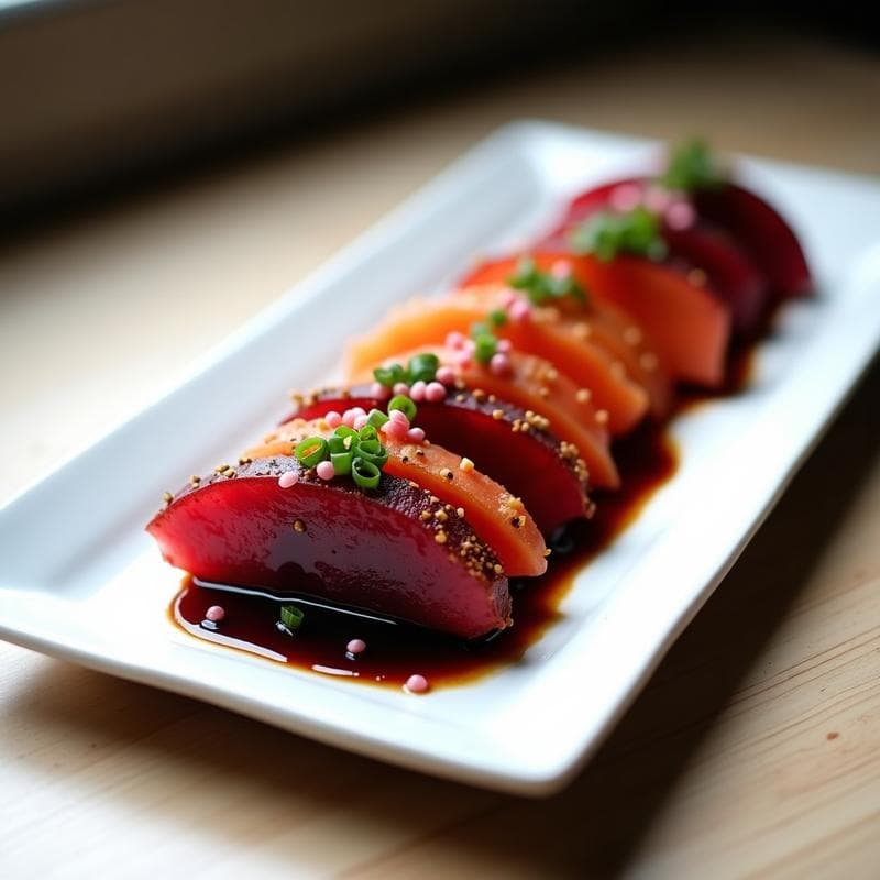 Tataki de Remolacha y Sandía con Salsa de Sésamo Negro: Receta Vegana Japonesa en Airfryer