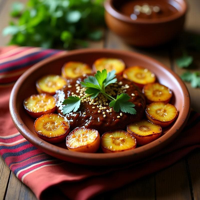 Tatemado de Plátano Macho con Mole Poblano: Receta Mexicana Vegana en Horno