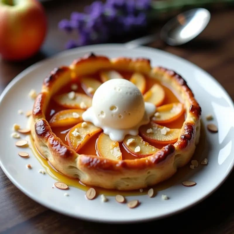Tatin de Manzana Francesa con Helado de Vainilla: Postre Clásico al Revés en Sartén