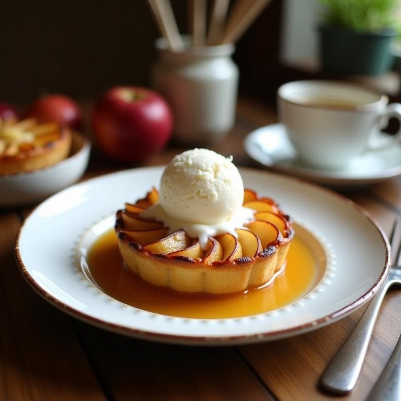Tatin de Manzana y Miel de Agave con Helado de Coco: Postre Francés Vegano y Sin Gluten