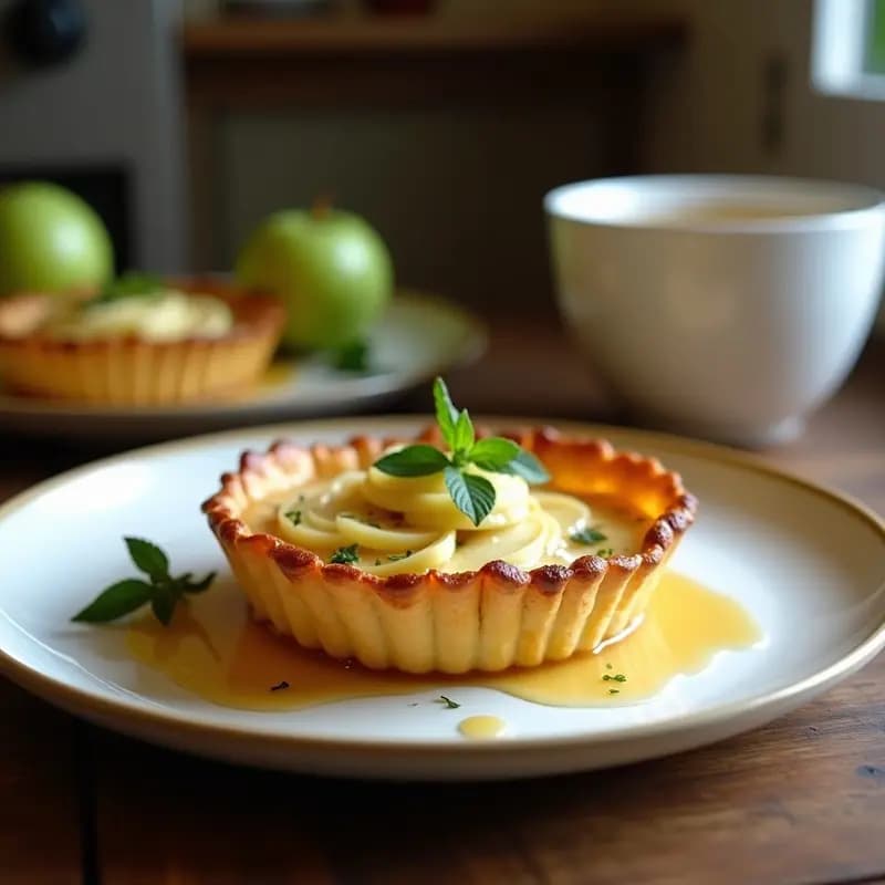 Tatin de Manzana Verde y Queso Azul con Miel de Trufa: Postre Francés Dulce-Salado
