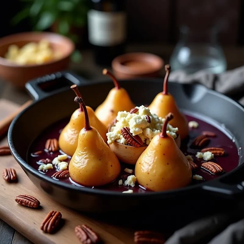Peras al Vino Tinto con Gorgonzola: Receta Gourmet en Horno en 30 Minutos