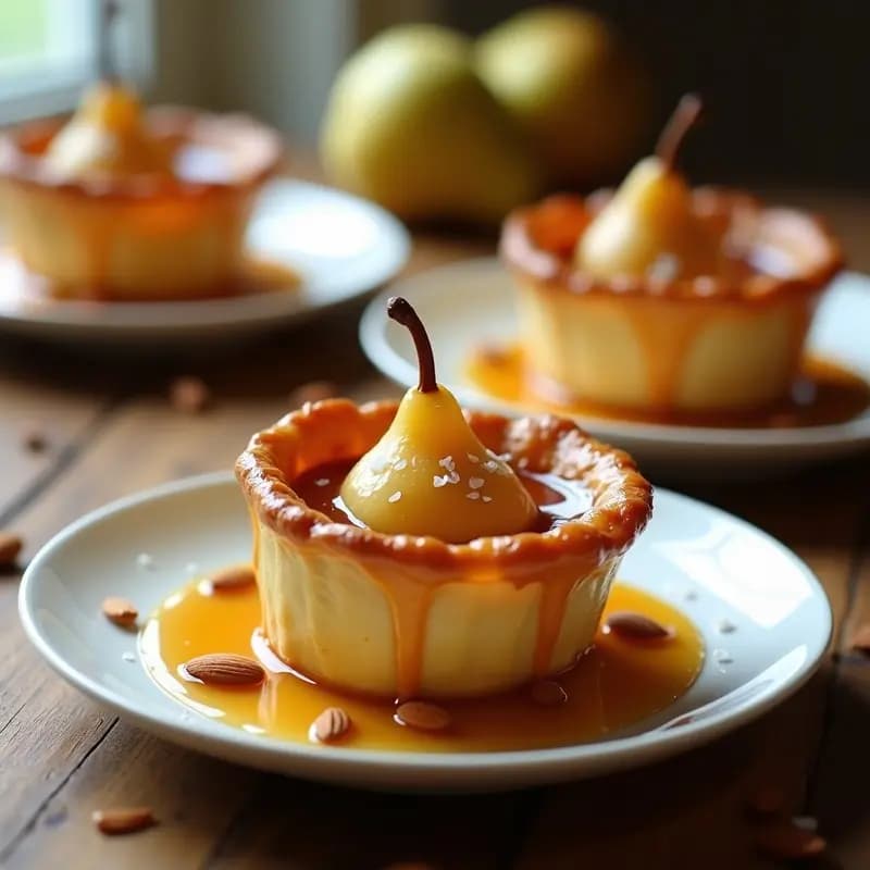 Tatin de Pera en Mini Molde: Postre Francés con Caramelo Salado en 25 Minutos
