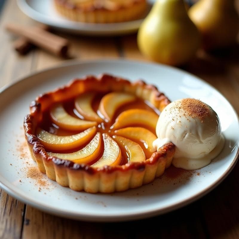 Tatin de Peras con Helado de Canela: Postre Francés Sin Azúcar en Airfryer