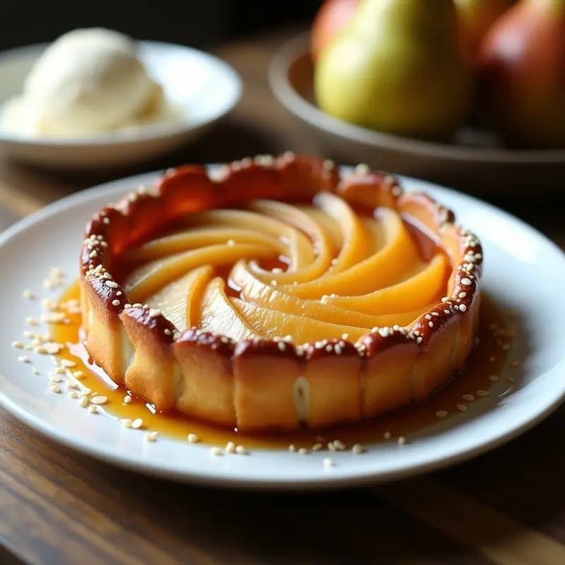 Tatin de Peras y Jengibre: Postre Francés Invertido con Toque Exótico