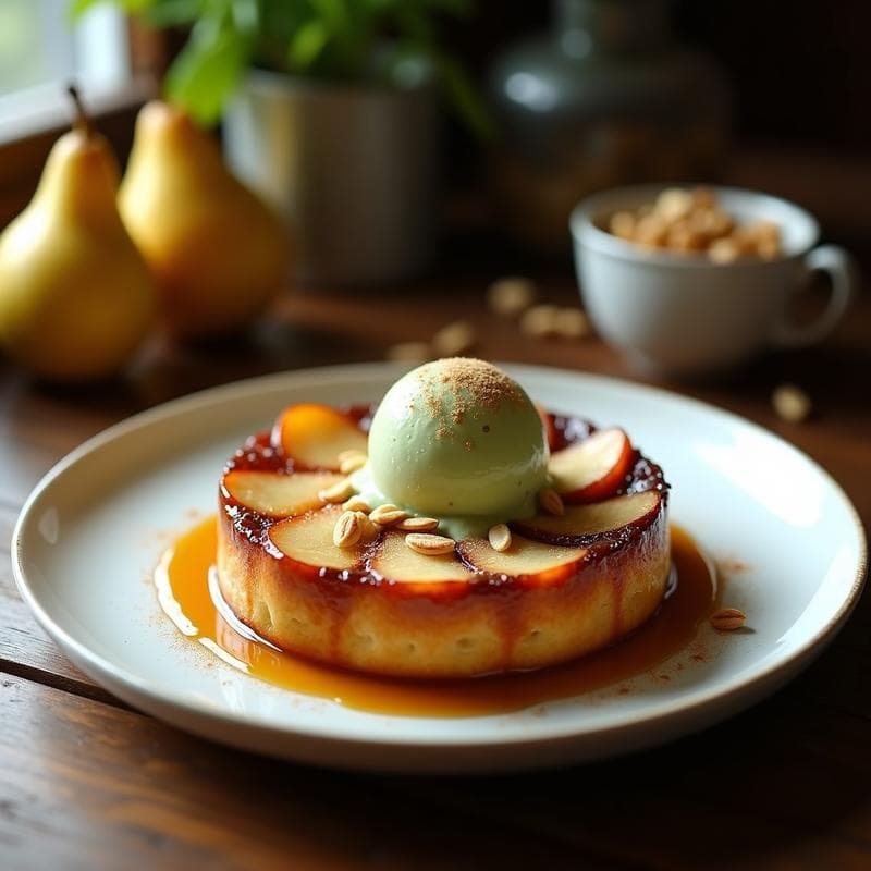 Tatin de Peras al Microondas con Helado de Matcha: Postre Francés en 12 Minutos Sin Horno