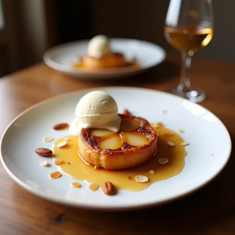 Tatin de Peras al Vino Blanco con Helado de Vainilla: Postre Francés en Sartén
