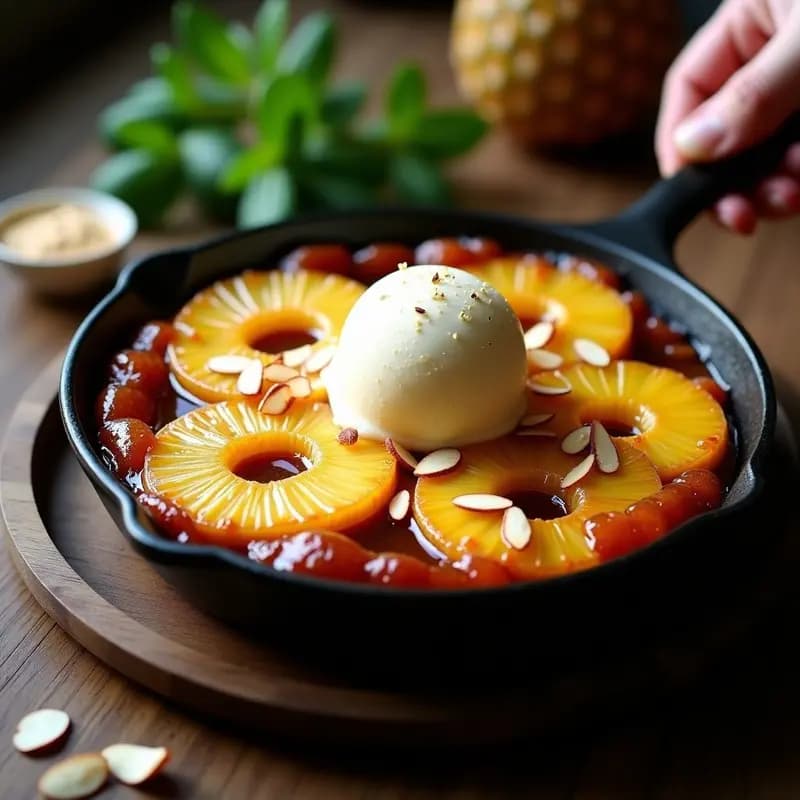 Tatin de Piña con Helado de Vainilla: Postre Francés-Tropical Sin Harina