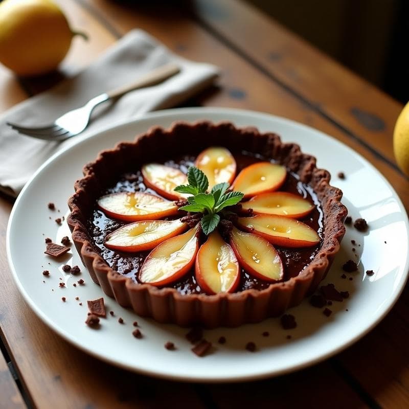 Tarta Tatin Vegana de Pera y Chocolate Negro: Receta Sin Horno en 30 Minutos