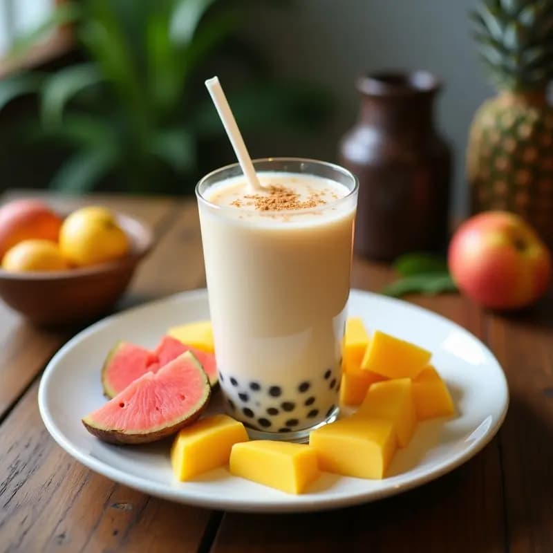 Té de Bubble de Leche de Coco y Tapioca con Frutas Tropicales: Bebida Taiwanesa Vegana