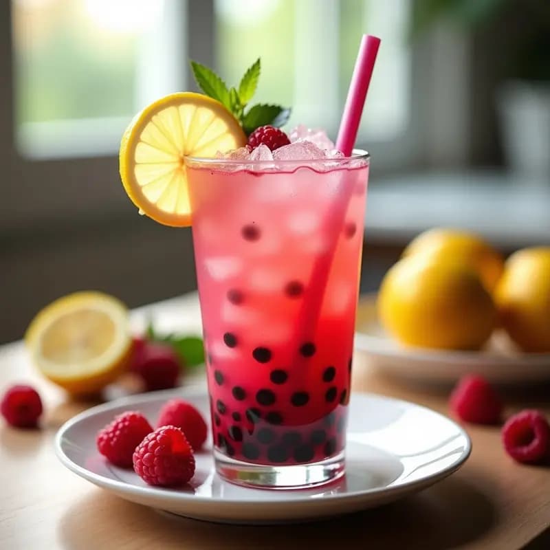 Té de Burbujas de Frambuesa y Limón con Bobas de Chía: Bebida Taiwannesa Refrescante