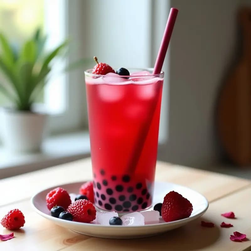 Té de Burbujas de Frutos Rojos: Bebida Taiwanesas Sin Azúcar y Antioxidante