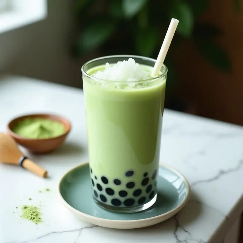 Té de Burbujas con Leche de Avena y Matcha: Bebida Taipei Moderno y Vegano