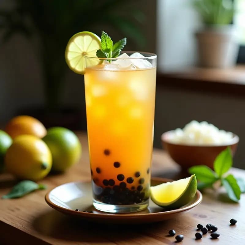 Té de Burbujas de Mamoncillo y Limón: Bebida Taiwanesa Tropical y Sin Cafeína