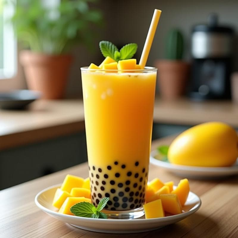 Tè de Burbujas de Mango y Chía: Bebida Taiwán Sin Azúcar y Refrescante