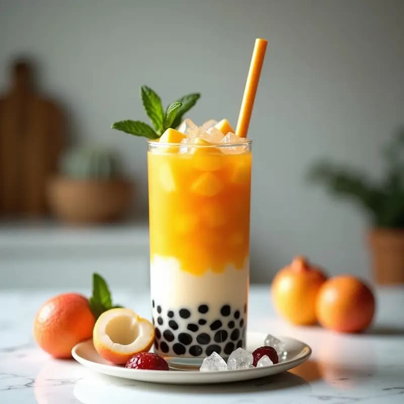 Té de Burbujas de Mango y Lichi con Tapioca: Bebida Taiwanea Divertida y Vegana