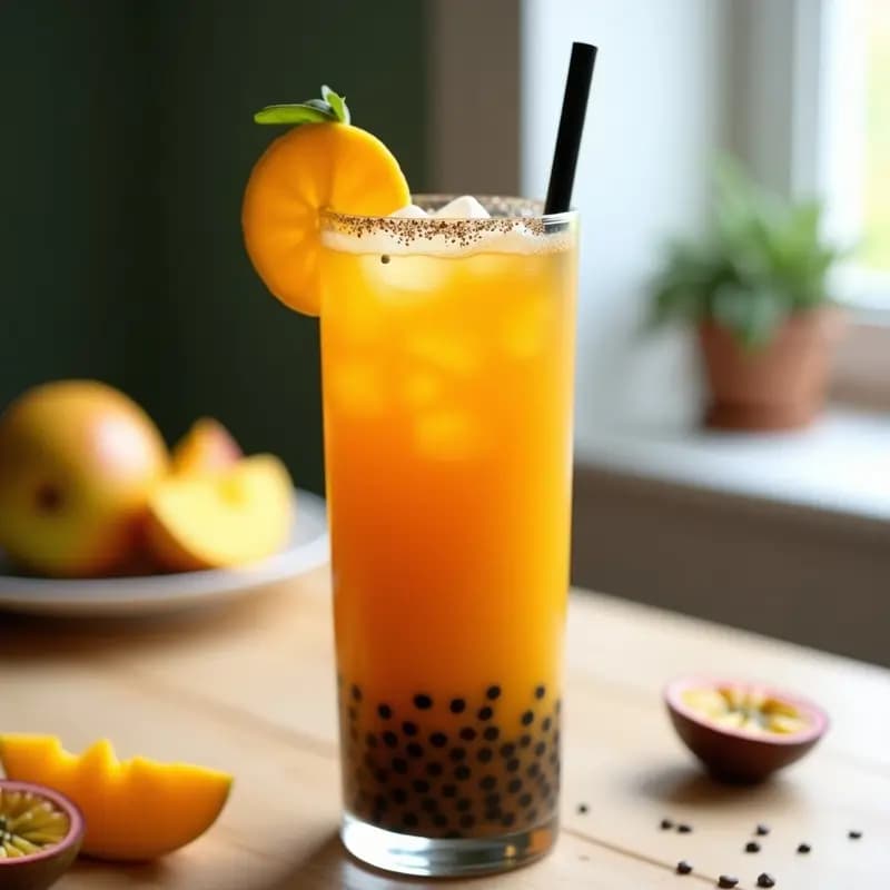 Té de Burbujas de Mango y Maracuyá con Chía: Bebida Taiwanesa Fresca y Divertida