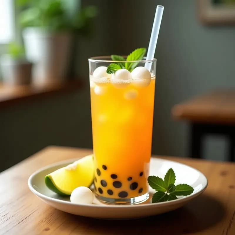 Té de Burbujas de Maracuyá y Mango con Jengibre: Bebida Tropical Sin Azúcar y Diurética