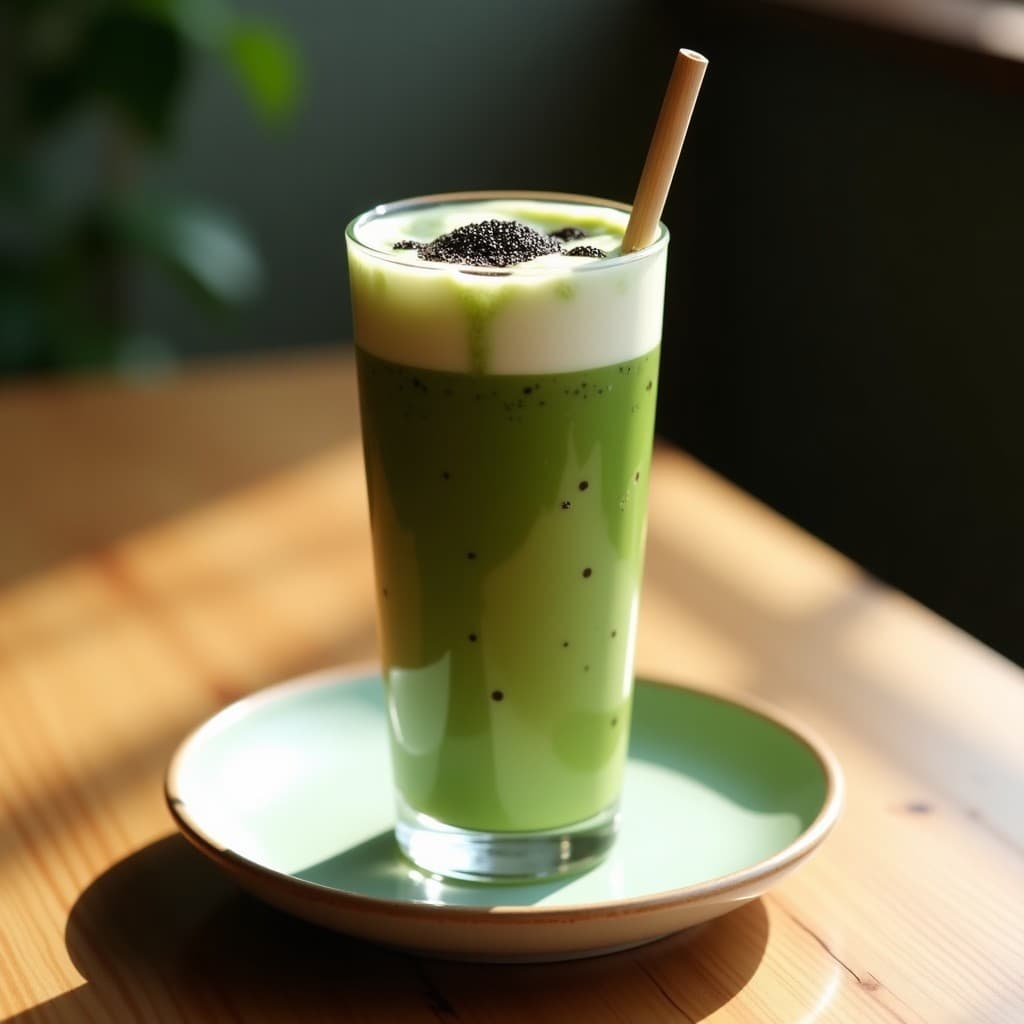 Té de Burbujas de Matcha y Leche de Almendras con Semillas de Chía: Bebida Japonesa Energizante