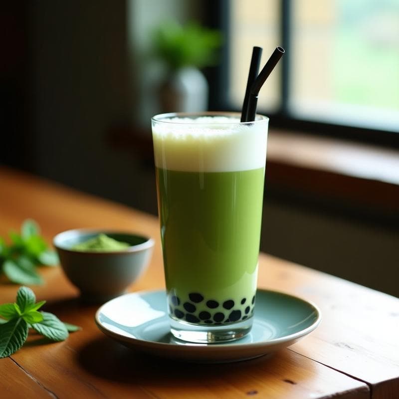 Bebida de Té de Burbujas con Matcha y Leche de Soja: Receta Japonesa Refrescante Sin Azúcar