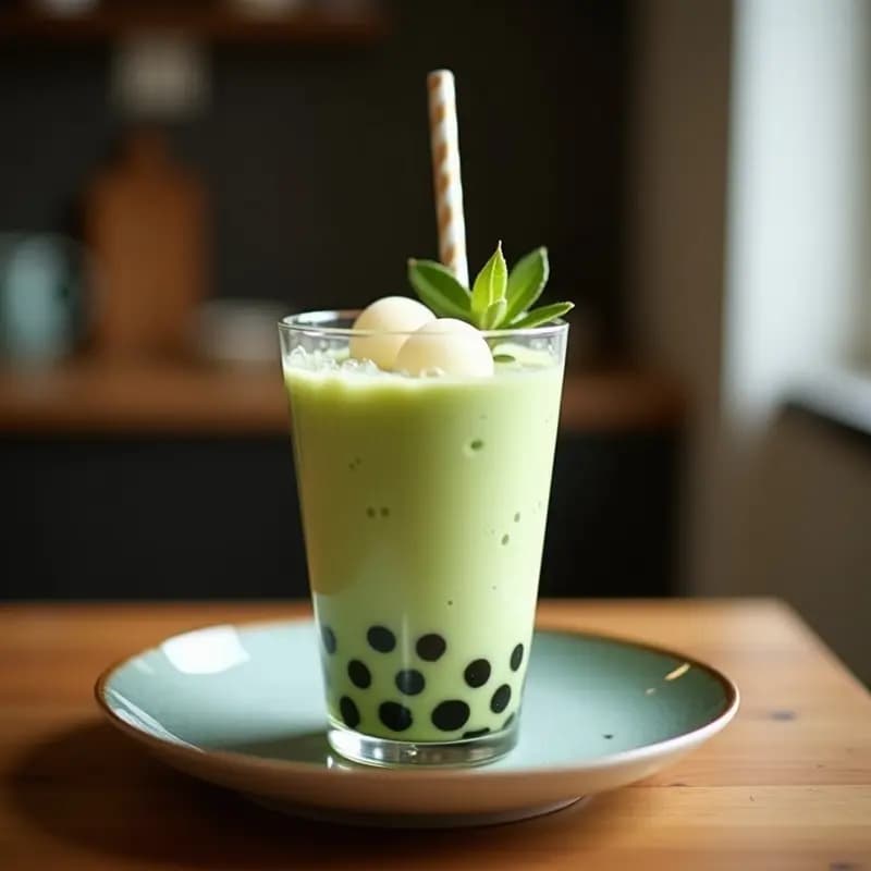 Té de Burbujas Matcha y Lichi con Esferificación de Coco: Bebida Japonesa Modernista y Sin Azúcar