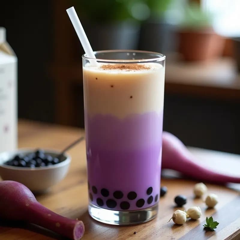 Té de Burbujas de Taro y Leche de Avena: Bebida Taiwansa Vegana y Sin Lactosa