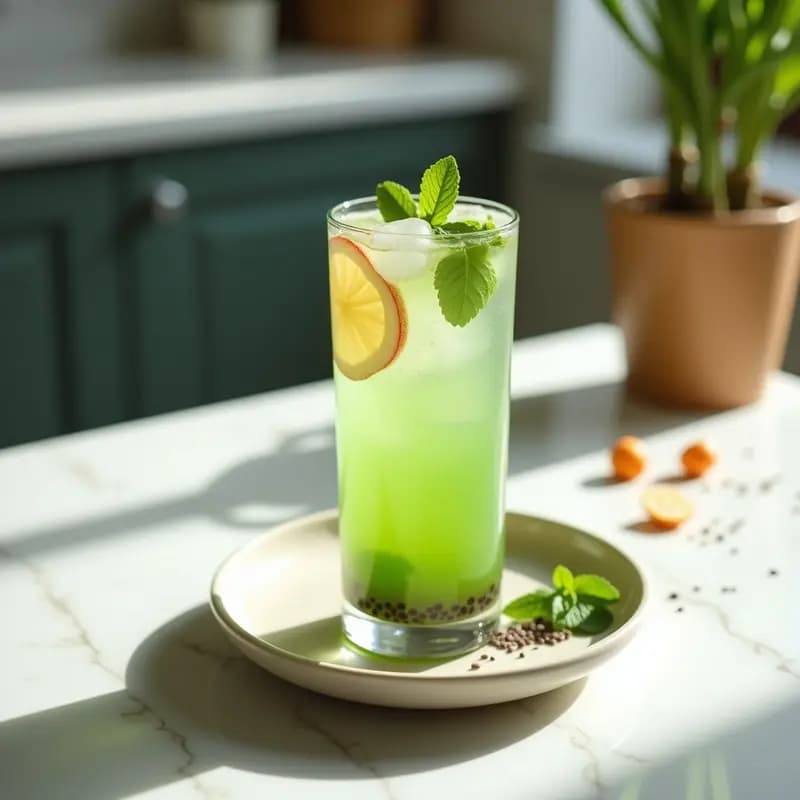 Té de Burbujas de Té Verde y Lichi con Chía: Bebida Taiwonesa Sin Azúcar y Probiótica