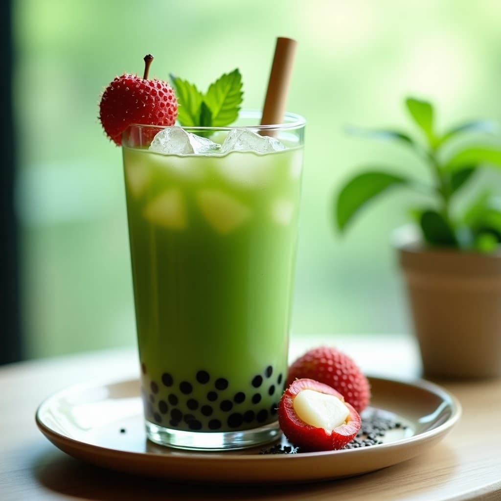 Té de Burbujas de Té Verde y Lichi: Bebida Taiwanes Vegana y Refrescante en 10 Minutos