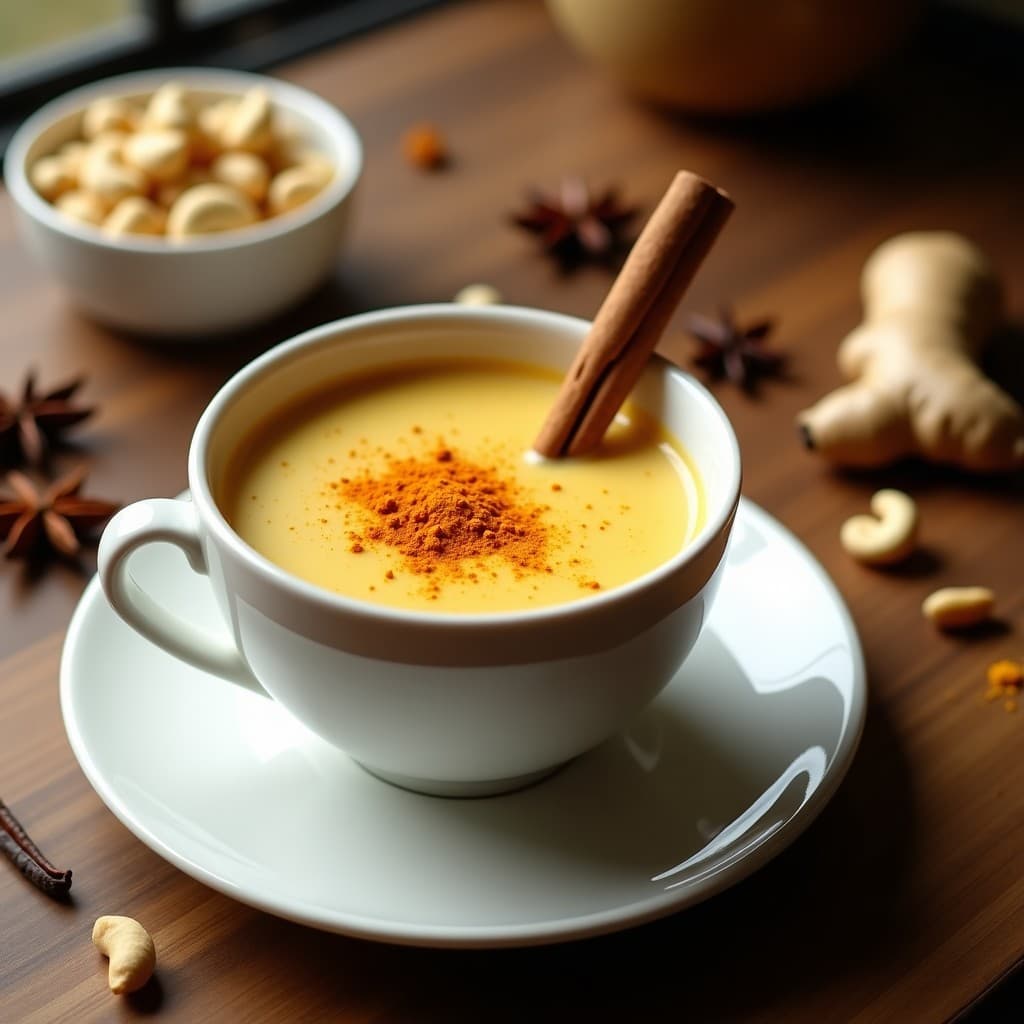 Té Chai de Cúrcuma y Jengibre con Leche de Anacardos: Bebida Ayurvédica Sin Cafeína