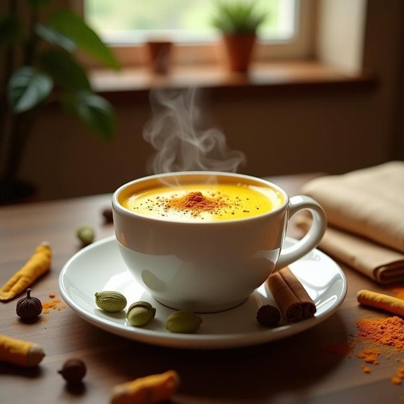 Té Chai de Cúrcuma Latte con Especias de Cardamomo y Clavo: Bebida Ayurvédica Reconfortante