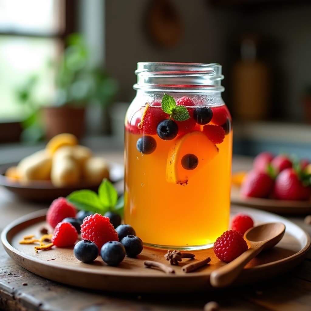 Té de Combucha con Jengibre y Frutos Rojos: Bebida Probiótica y Antioxidante Casera