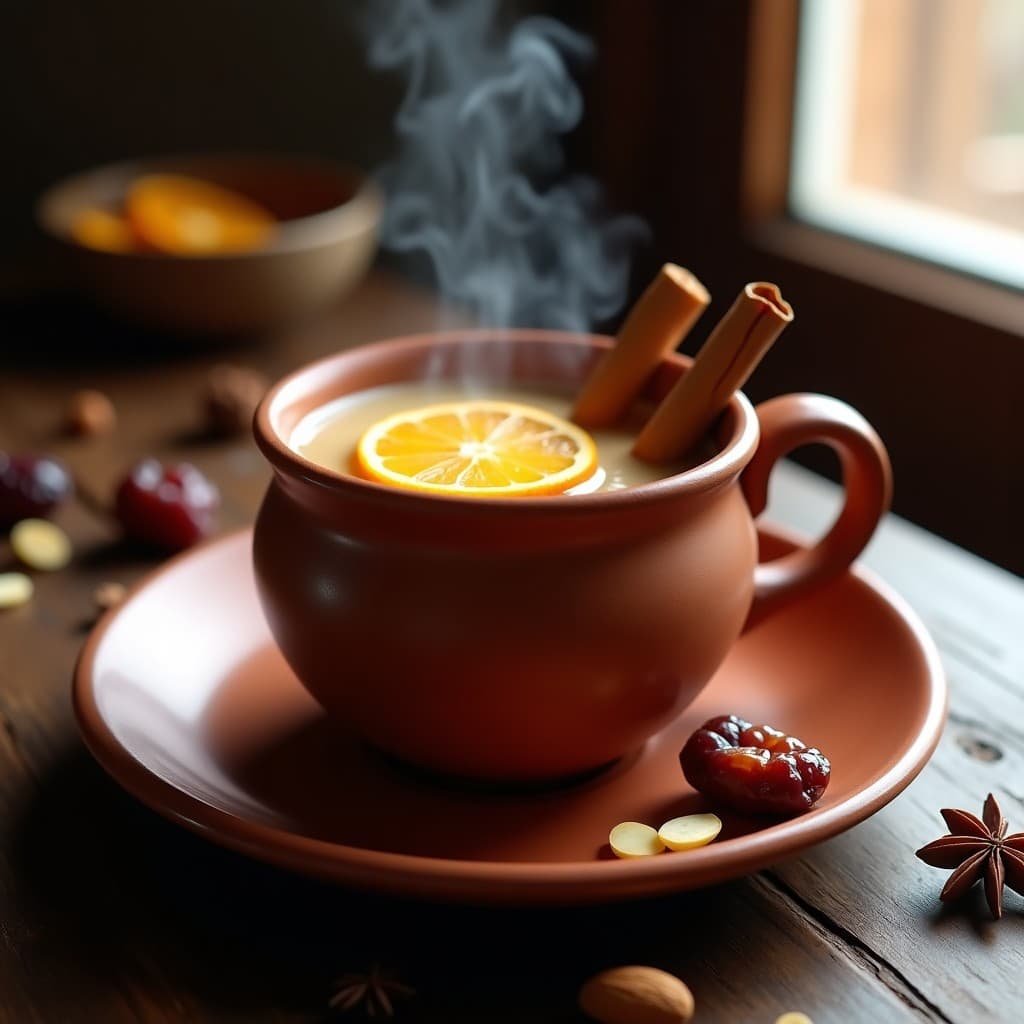 Té Caliente de Especias Marroquíes con Leche de Almendras y Dátiles: Bebida Reconfortante Sin Cafeína