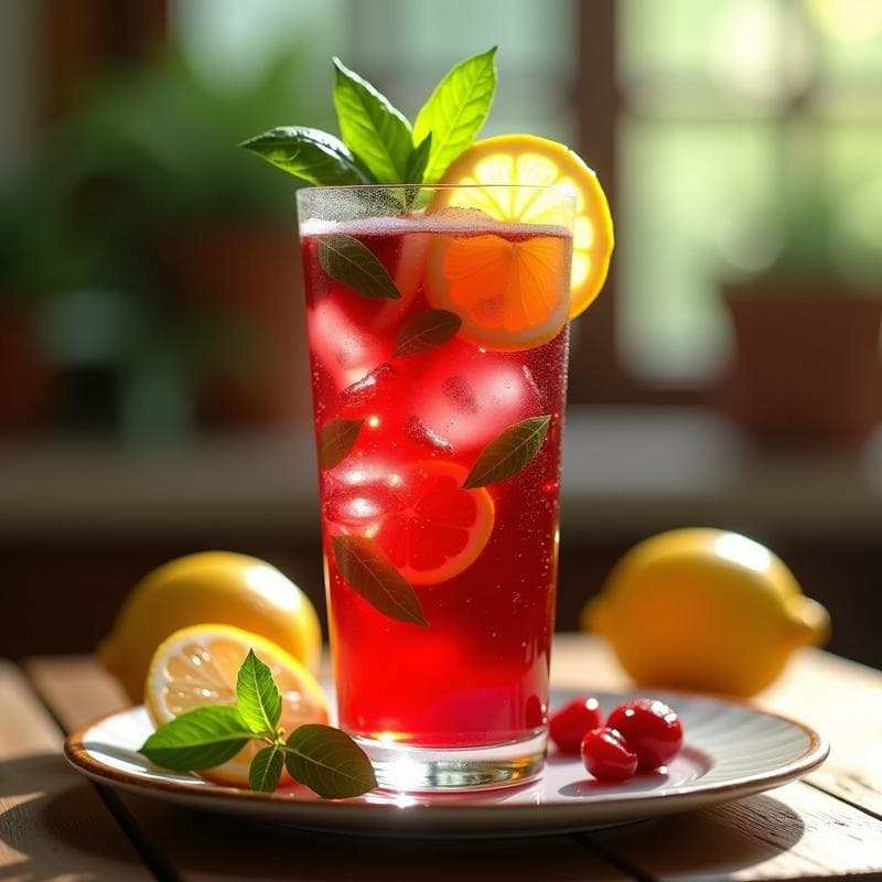 Té Frío de Hibisco y Albahaca con Burbujas de Limón: Bebida Refrescante y Digestiva