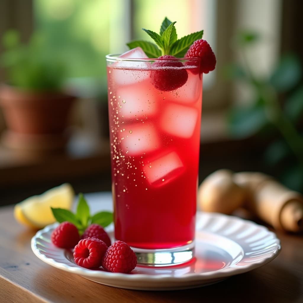 Té Frío de Hibisco y Frambuesa con Burbujas de Jengibre: Bebida Detox y Antioxidante