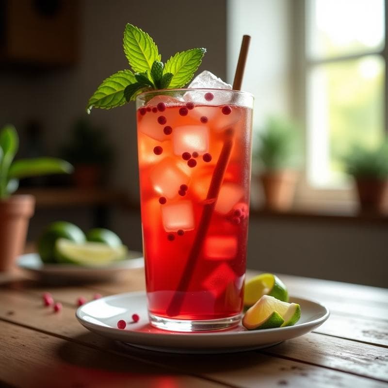 Té Frío de Hibisco y Jengibre con Burbujas de Lima: Bebida Refreshing Sin Azúcar