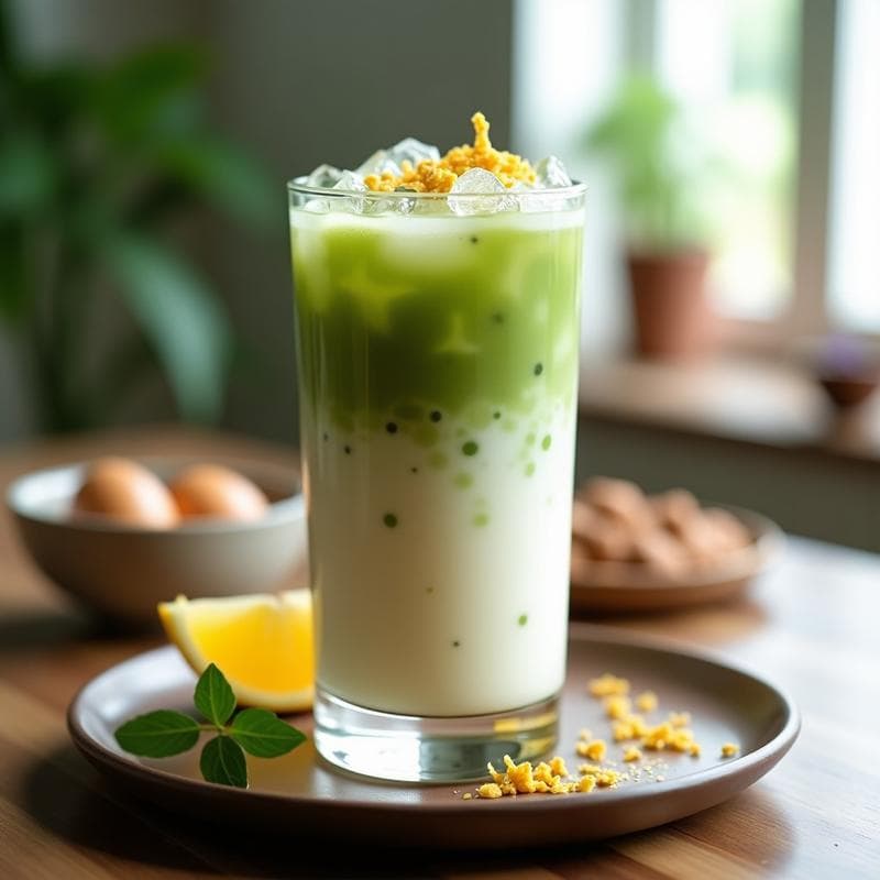 Té Frío de Matcha y Leche de Almendras con Perlas de Chía: Bebida Energética y Antioxidante