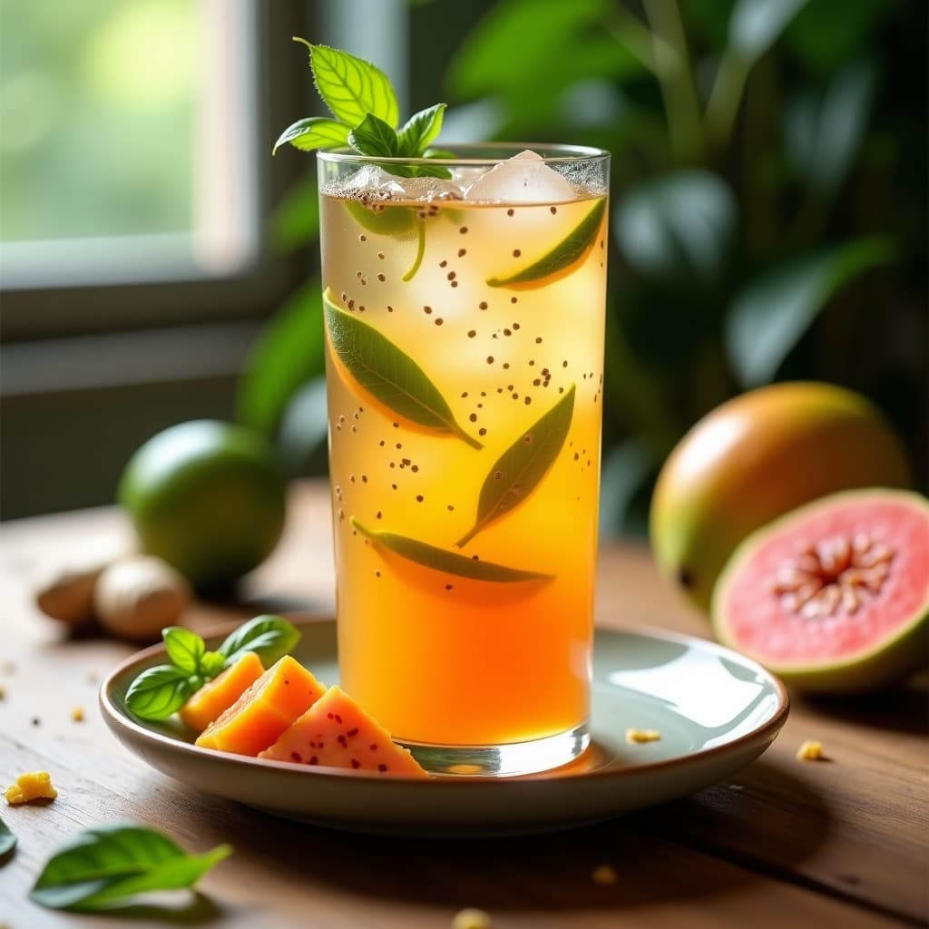 Té Helado de Guayaba y Albahaca con Jengibre: Bebida Caribeña Detox y Sin Cafeína