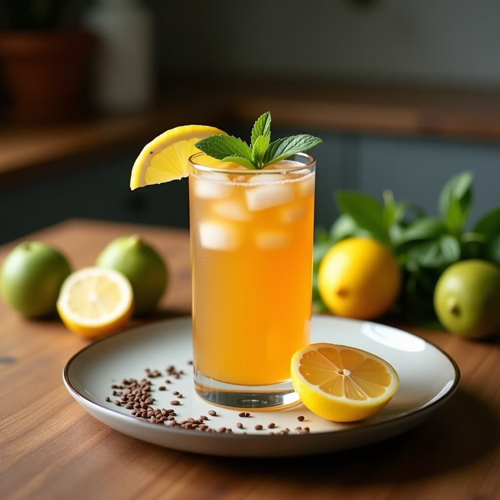 Té Helado de Guayaba y Limón con Semillas de Basílico: Bebida Tropical Refrescante y Detox