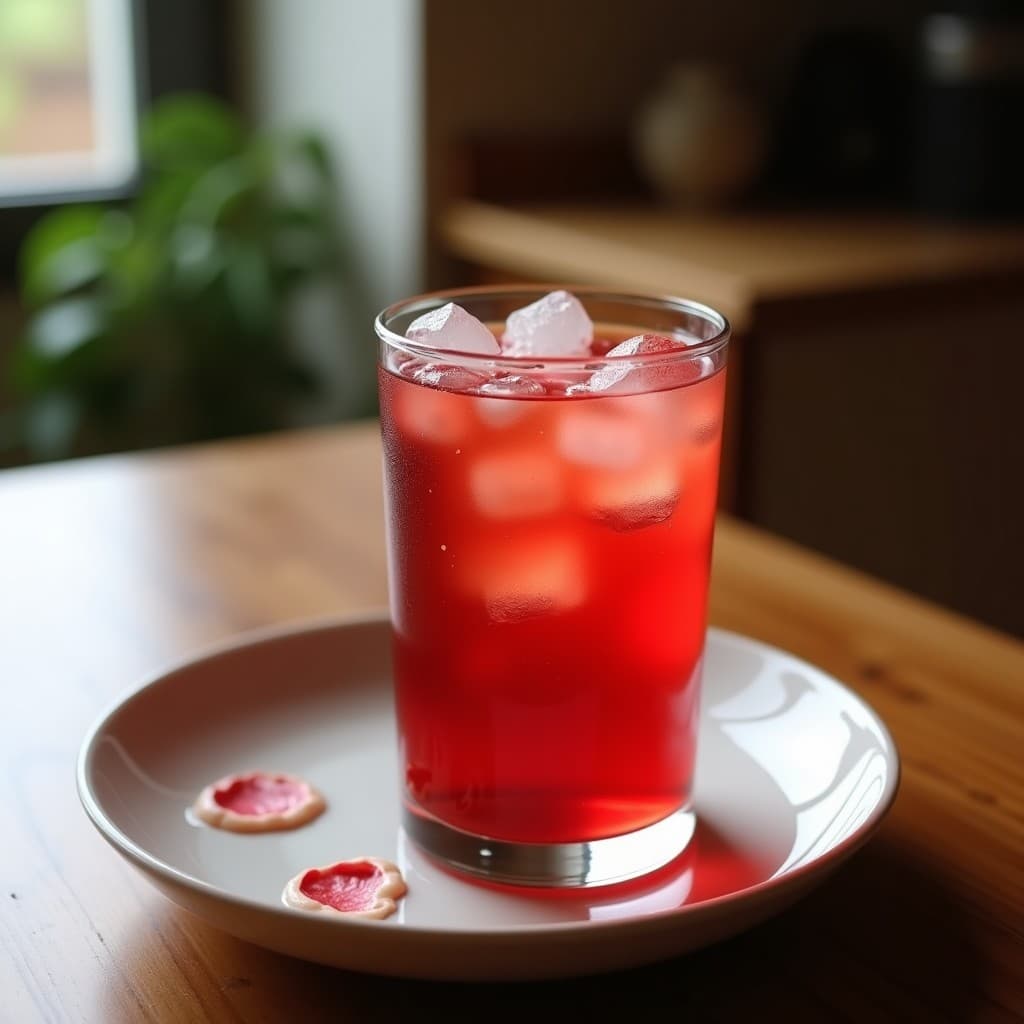 Té Helado de Hibisco y Jengibre con Burbujas de Agua de Rosa: Bebida Persa Antiinflamatoria