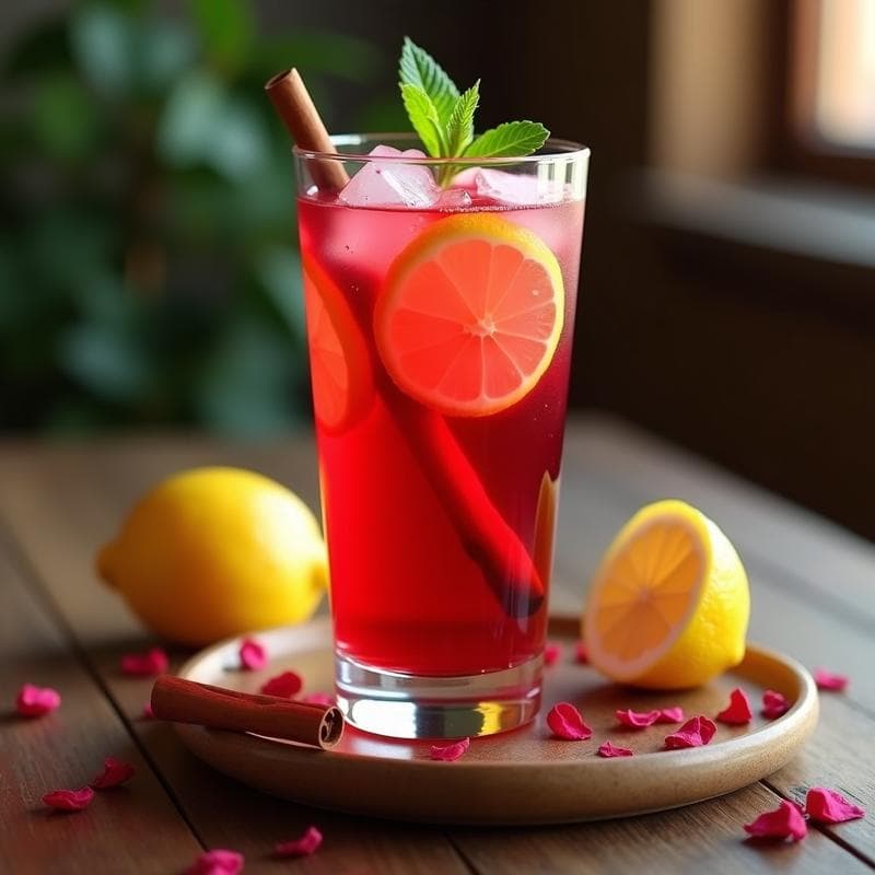 Té Helado de Hibisco y Limón con Edulcorante de Stevia: Bebida Egipcia Sin Azúcar y Refrescante