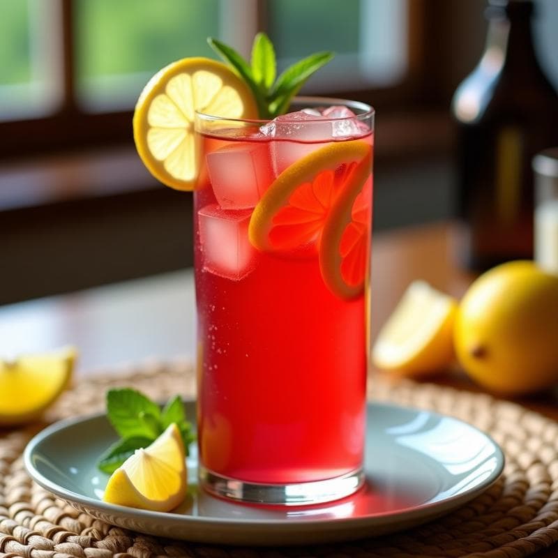 Té Helado de Hibisco y Maracuyá con Rodajas de Limón: Bebida Brazileña Sin Azúcar