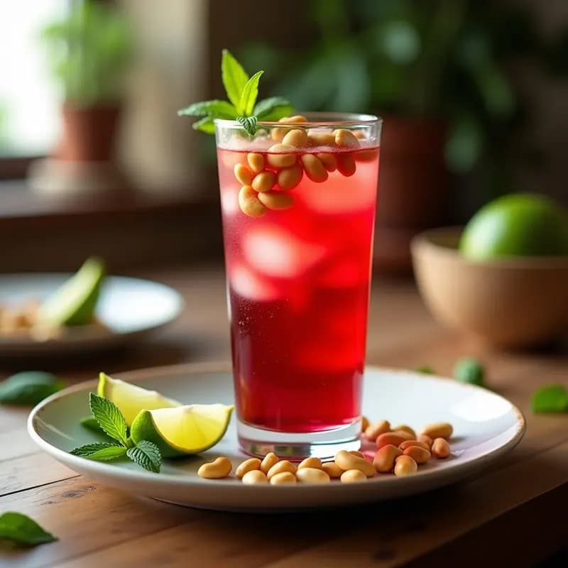 Té Helado de Hibisco y Marañón con Rodajas de Lima: Bebida Jamaicana Refrescante y Sin Azúcar