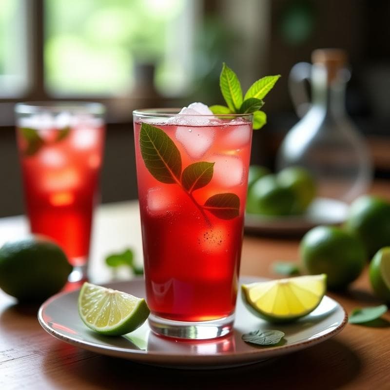 Té Helado de Flor de Jamaica y Limón Kaffir: Bebida Tailandesa Refrescante Sin Azúcar